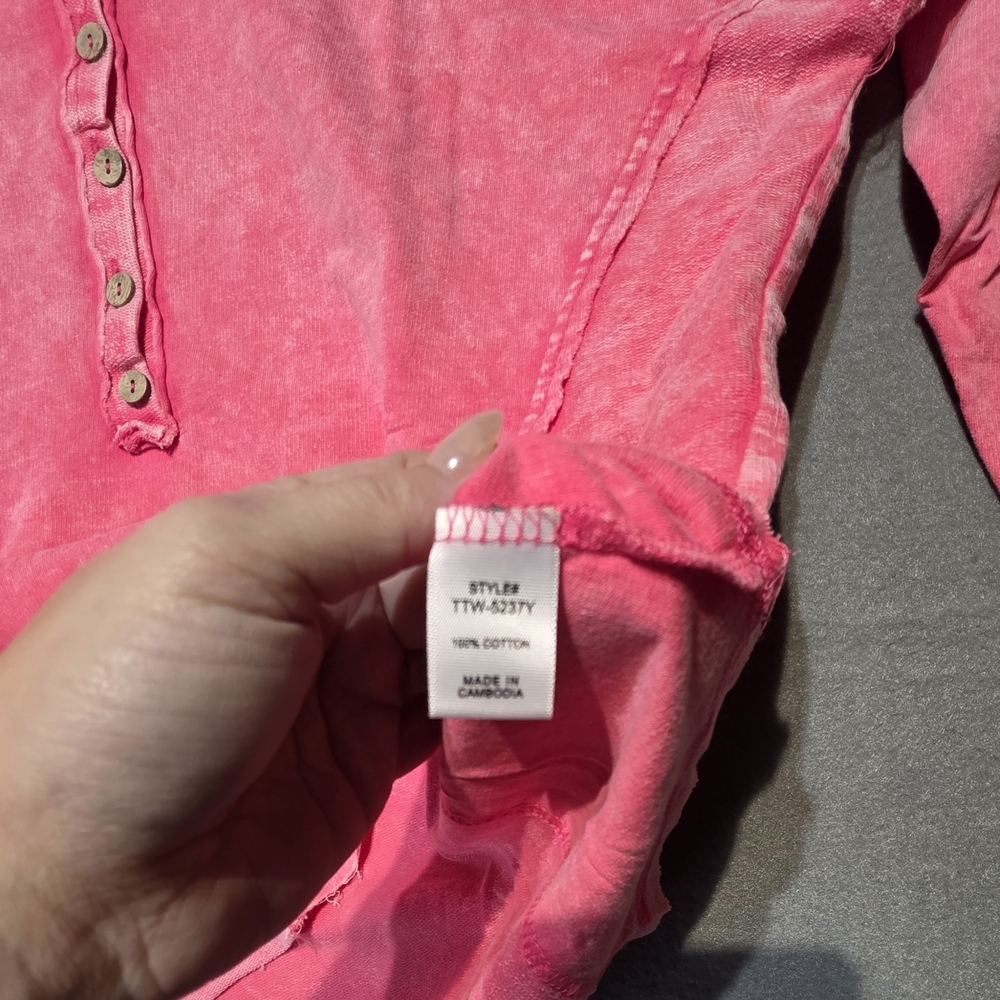 Zenana NEW In Bag Women's Pink Mineral Wash Henley Medium PTP 23 - Picture 5 of 6